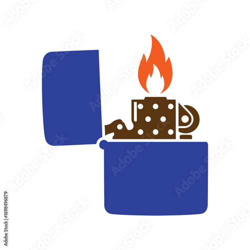 Flip-Top Lighter Icon – Stylized Vector with Flame for Fire, Smoking, and Lifestyle Concepts
