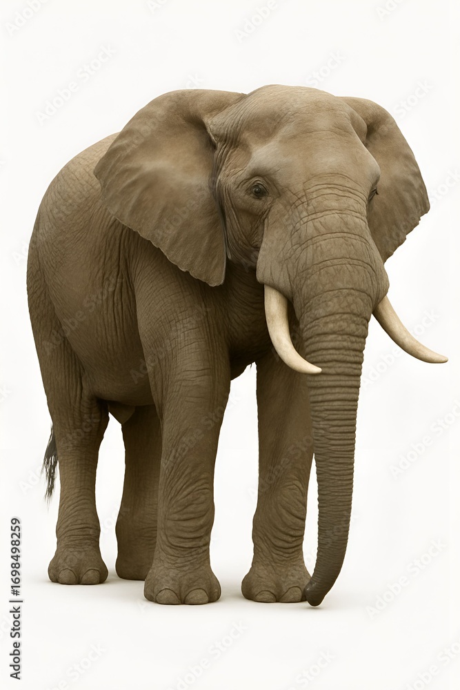 Obraz premium African elephant isolated on white background. Wildlife conservation, safari adventures, and the grandeur of nature.