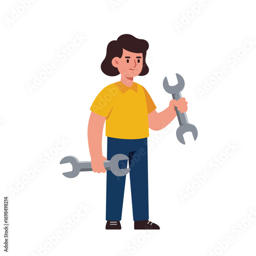 Mechanic holding two wrenches
