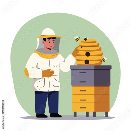 Beekeeper with honeybees