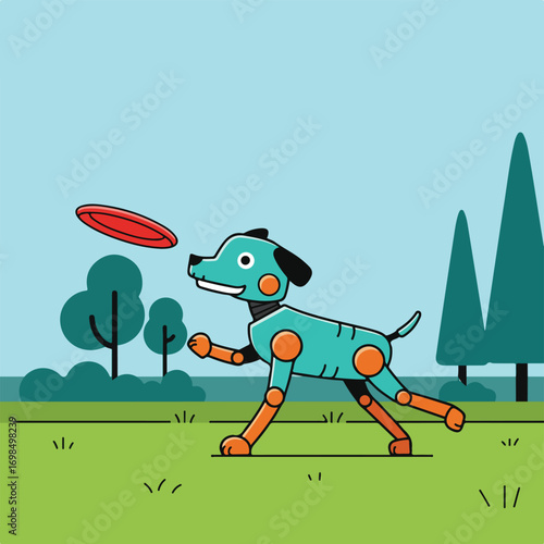Robotic dog chasing frisbee