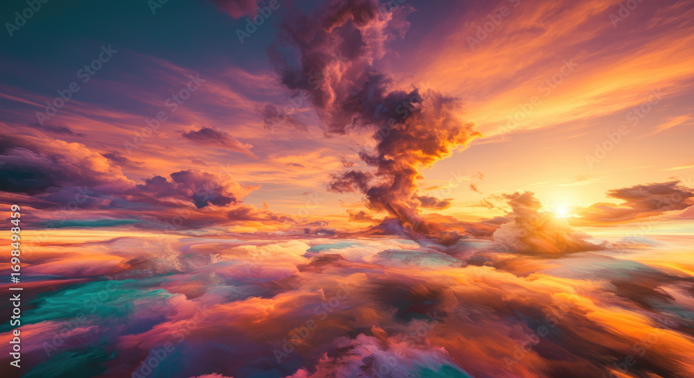 Fototapeta premium Dramatic sunset clouds vibrant sky