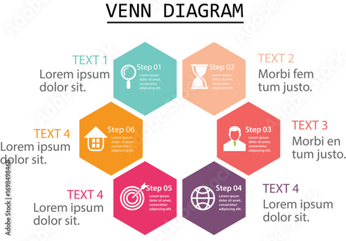Venn diagram business infographic circle chart template 6 steps