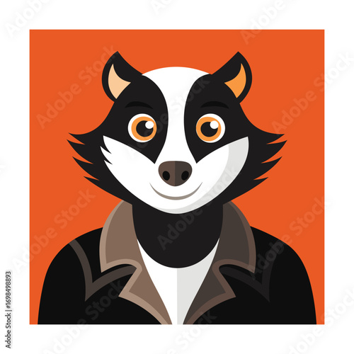 Badger Character in a Jacket on Orange Background animal