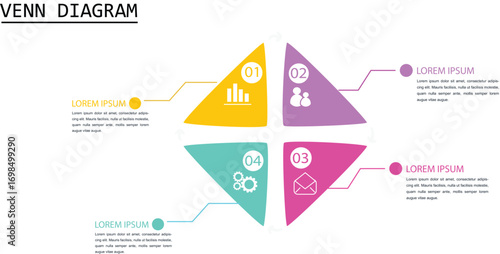 Venn Diagram, 4 Objects, Circle, Infographic, Icons