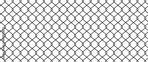 Seamless steel wire chain link fence vector pattern, realistic metal mesh background.