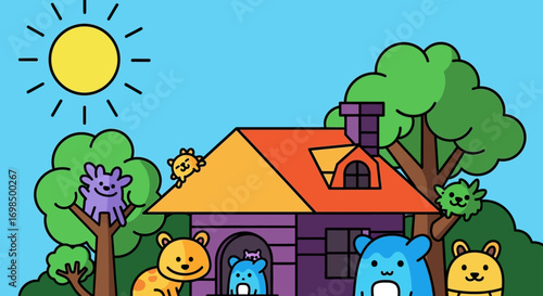 A group of cute and colorful cartoon monster characters.
