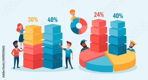 Business Analysis and Teamwork with Charts and Graphs.
