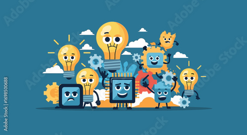 Cartoon Illustration of Innovation and Technology.