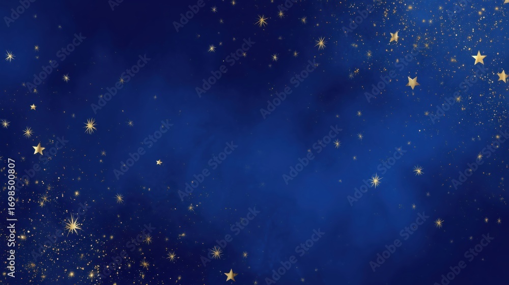 Fototapeta premium Deep blue starry sky dotted with golden stars