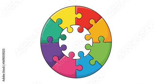 Colorful Circular Puzzle Pieces with Missing Center.