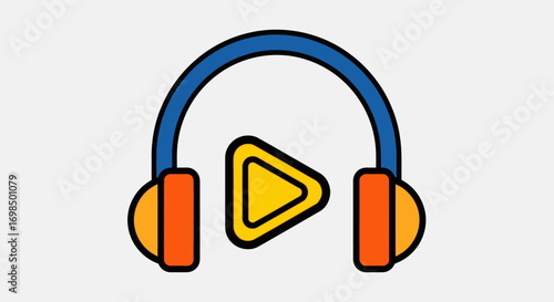 Colorful headphones with play button for music and audio enjoyment.
