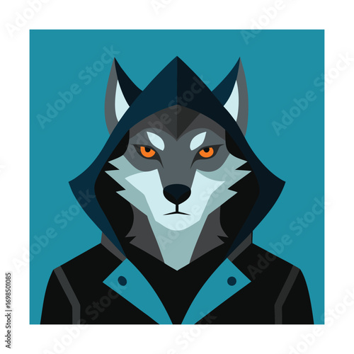 Wolf Character Wearing a Hooded Jacket animal anthropomorphic