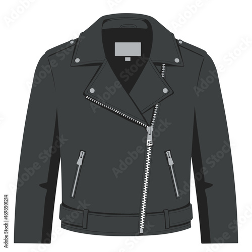 Black biker jacket with zip and pockets on transparent background, a versatile element for creating a fashionable look