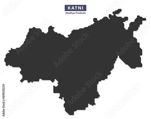 Katni city map silhouette vector for educational posters, tourism layouts, and geographic infographics, solid black outline on white background