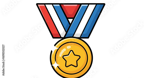 Gold medal award with star on a patriotic ribbon illustration.