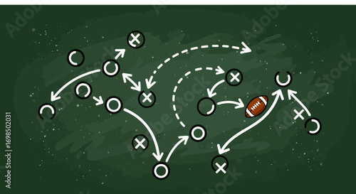 Football Play Diagram on Chalkboard - Strategy and Tactics.