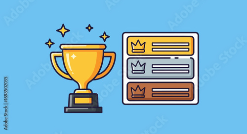 Golden Trophy and Leaderboard Illustration for Success and Competition.