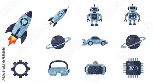 Futuristic Technology and Space Exploration Icons Collection.