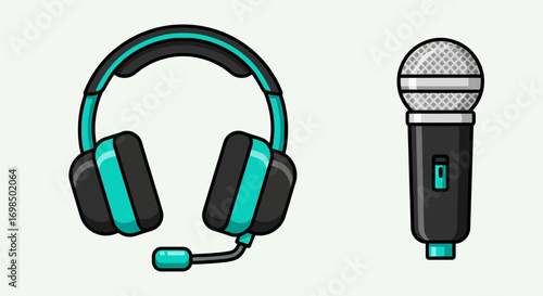 Gaming Headset and Professional Microphone Vector Illustration.
