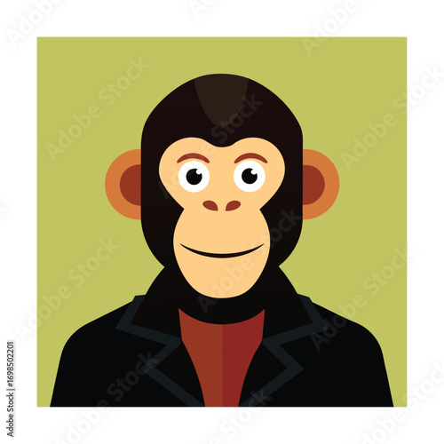 Cartoon Monkey Wearing a Black Jacket primate animal