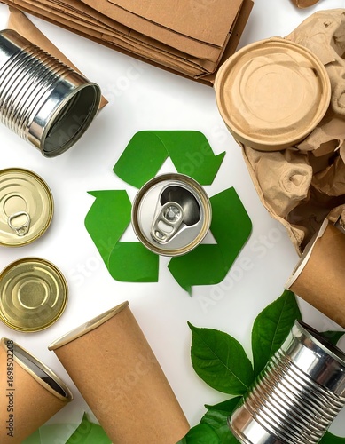 Recycling illustration with various recyclable materials