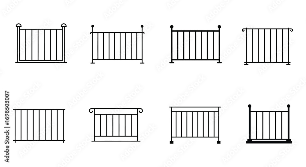 various styles of metal railings displayed in grid format various styles of metal railings displayed in grid format