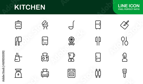 Premium linear kitchen icons for recipe and food projects. Perfect for apps, branding, and websites with modern, clean, and professional visuals.