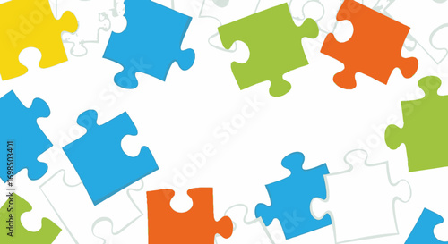 Vibrant jigsaw puzzle pieces arranged in a circular frame.