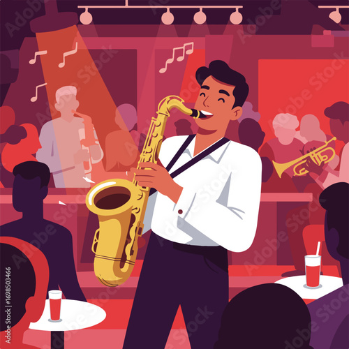 Saxophonist performs in a Jazz club