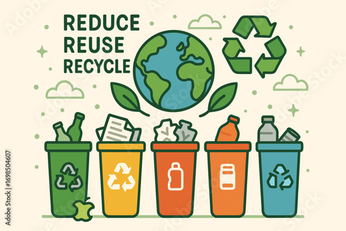 Recycling and Waste Sorting Illustration – Reduce, Reuse, Recycle