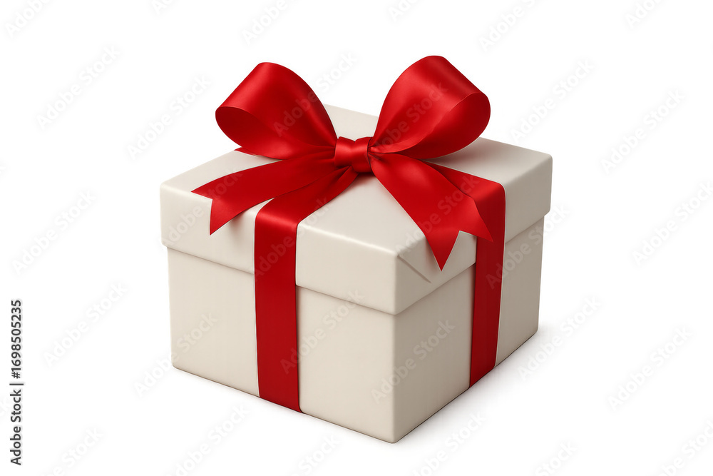 Fototapeta premium White gift box with red bow on transparent background