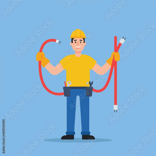 Cartoon engineer with electrical cords
