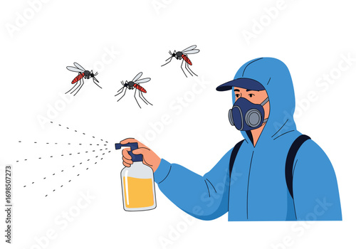Pest control professional spraying insects for disease prevention and public health