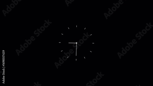 Analog clock animation with transparent background, wall clock ticking animation, clock moving nedeels with Alpha channel in 4k.