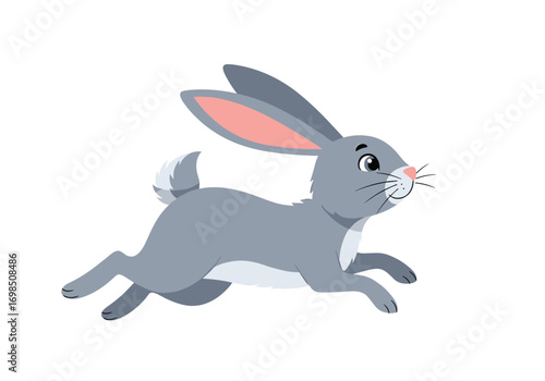 An animated bunny rabbit hopping with energy across a white background