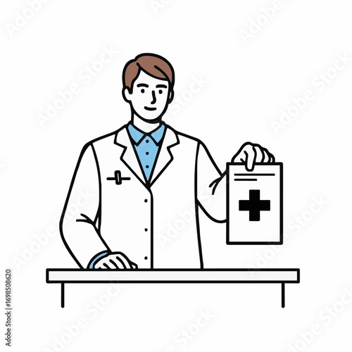 Pharmacist Handing Prescription Bag — Vector