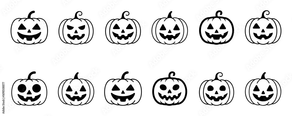 Obraz premium Collection of hand drawn jack o lantern faces for halloween. pumpkin icons 