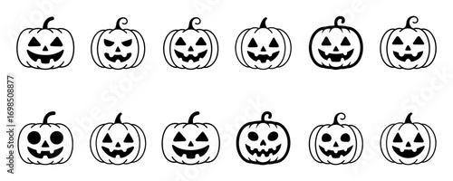 Collection of hand drawn jack o lantern faces for halloween. pumpkin icons 