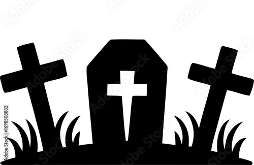 Silhouette of a cemetery with crosses and a coffin. vector illustration of a cross