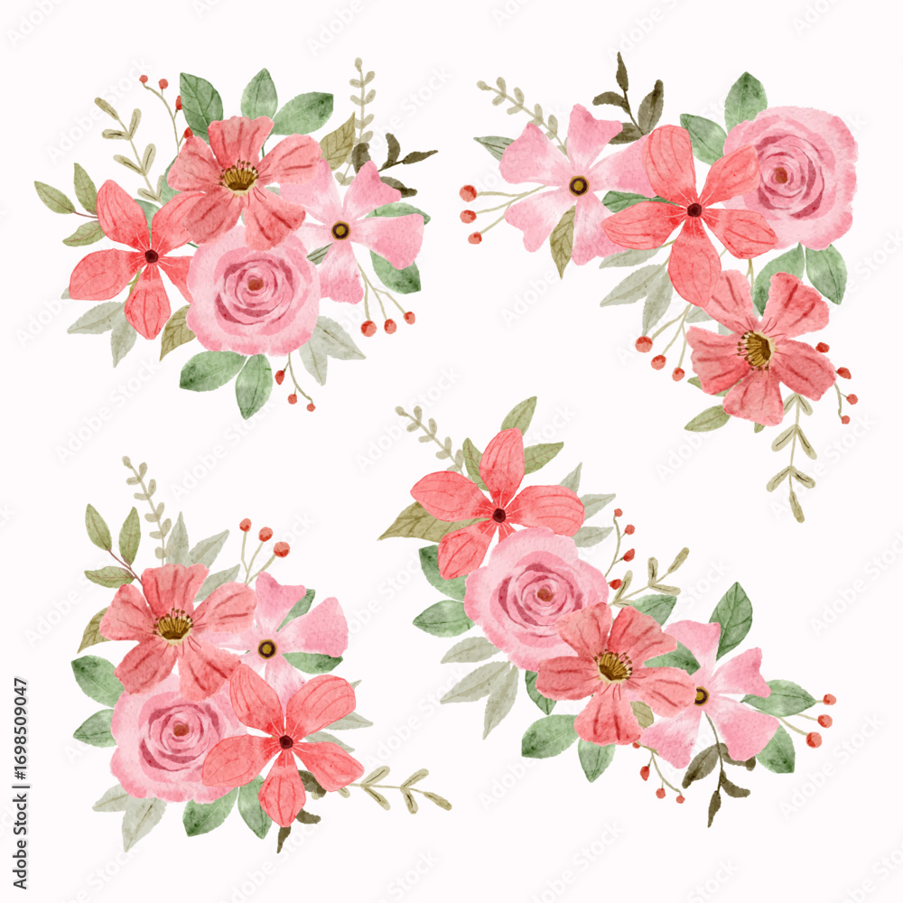 Fototapeta delicate pink floral watercolor bouquet