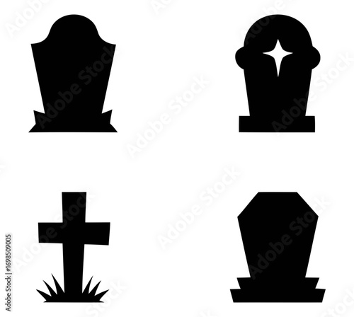 silhouette tombstones and cross icons