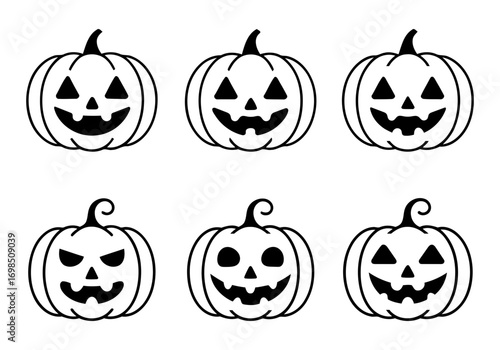 hand drawn halloween jack o lantern faces. pumpkin icons set