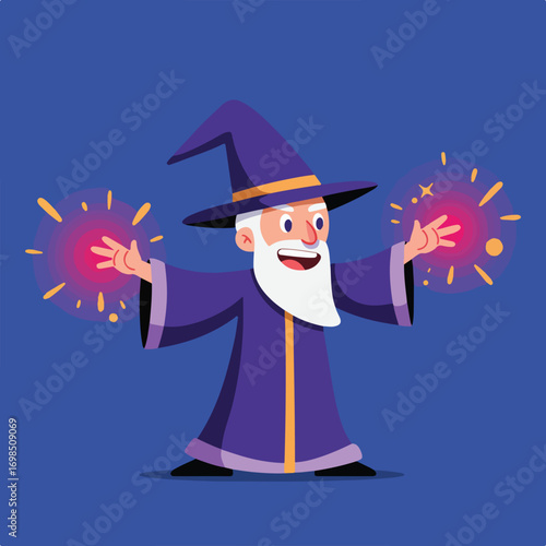 Cartoon wizard casting a spell