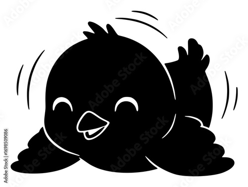 Cute happy wiggling cartoon bird silhouette