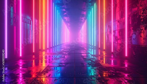 Fototapeta Naklejka Na Ścianę i Meble -  Neon tunnel of vibrant color (1)
