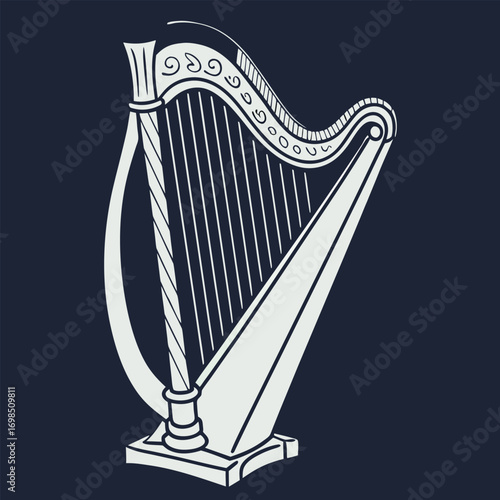 a detailed illustration of an ancient harp instrument