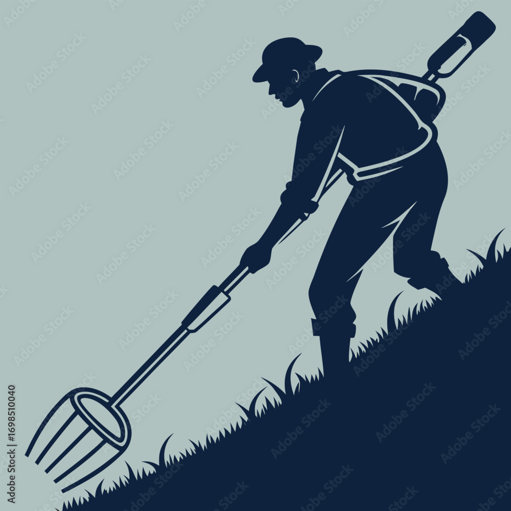Fototapeta premium a farmer working diligently with tools in field