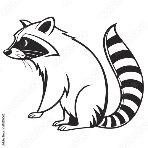 Cartoon raccoon sitting with striped tail and mask