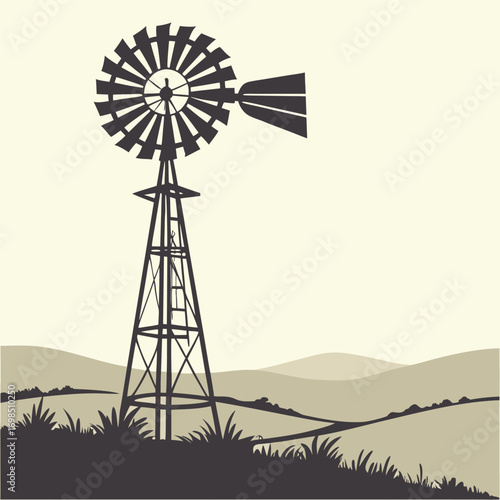 a rustic windmill stands tall against serene countryside landscape